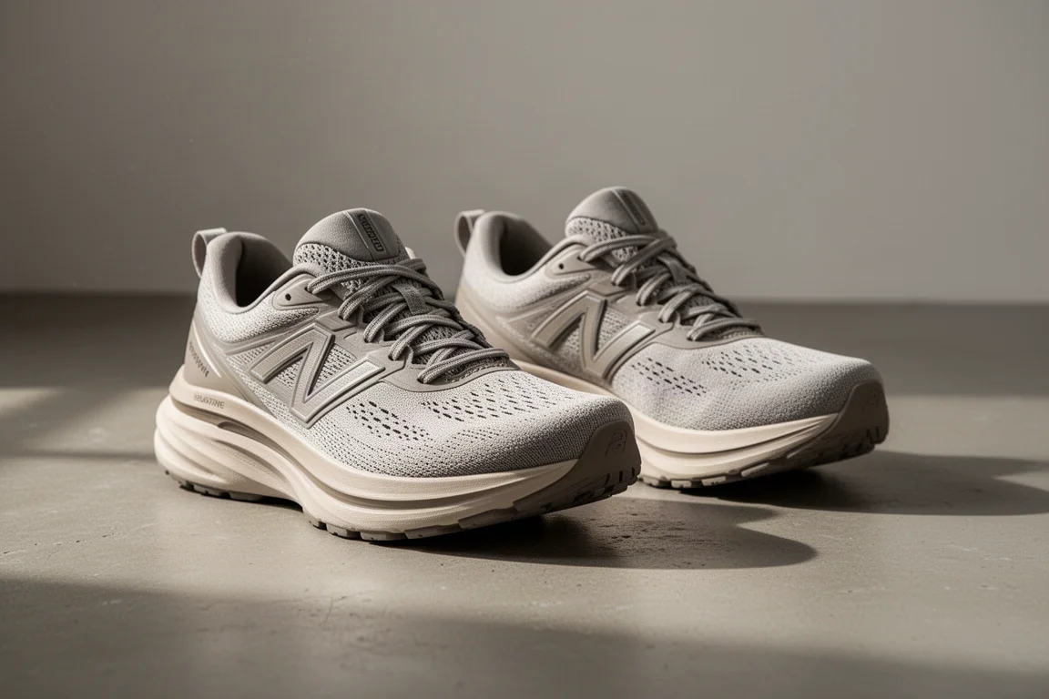 Zwei Stabilitätslaufschuhe nebeneinander auf einem Betonboden