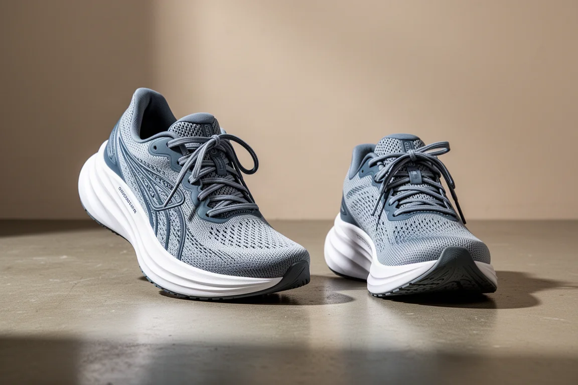 Two Brooks Glycerin GTS stability running shoes side by side on a concrete floor