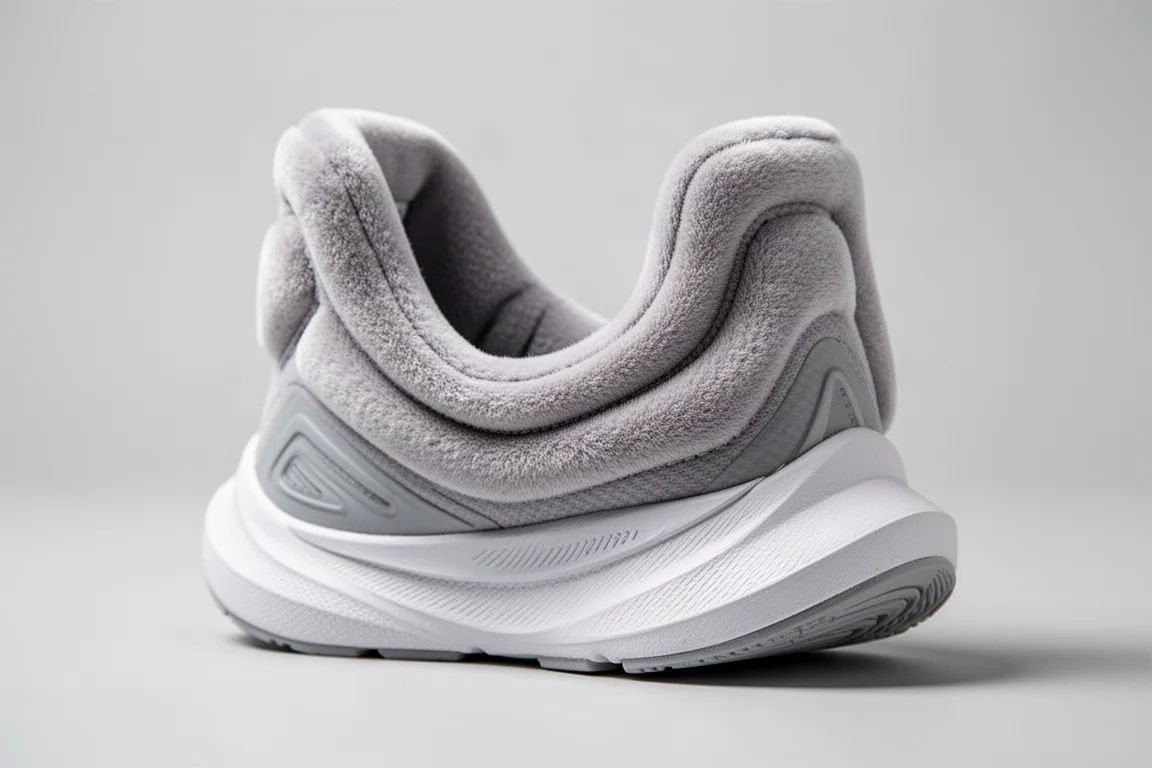Close-up of a padded heel collar on a running shoe