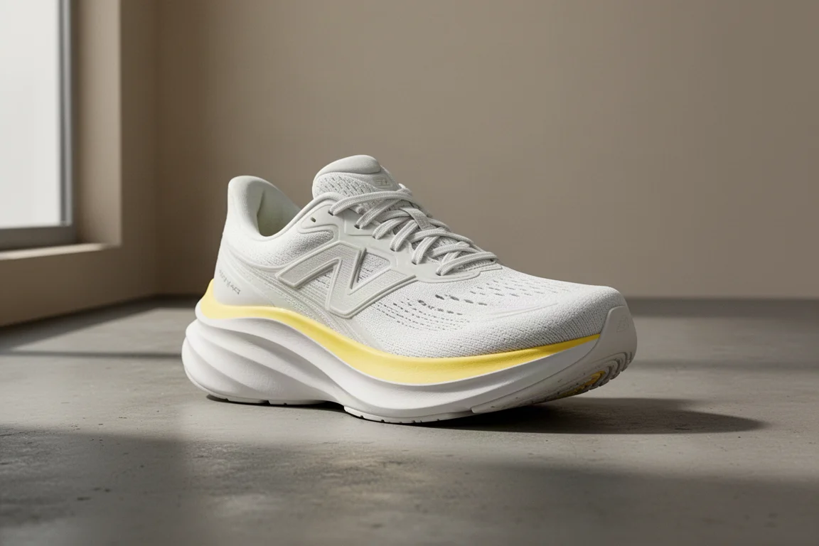 All-white Brooks Glycerin Max running shoe with thick midsole on concrete