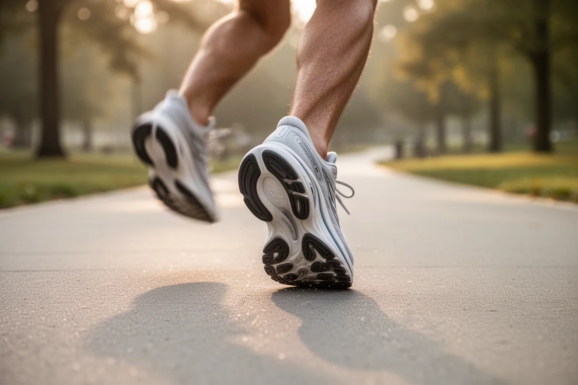 Primo piano della schiuma del midsole a doppia densità con tallone più morbido e avampiede più rigido