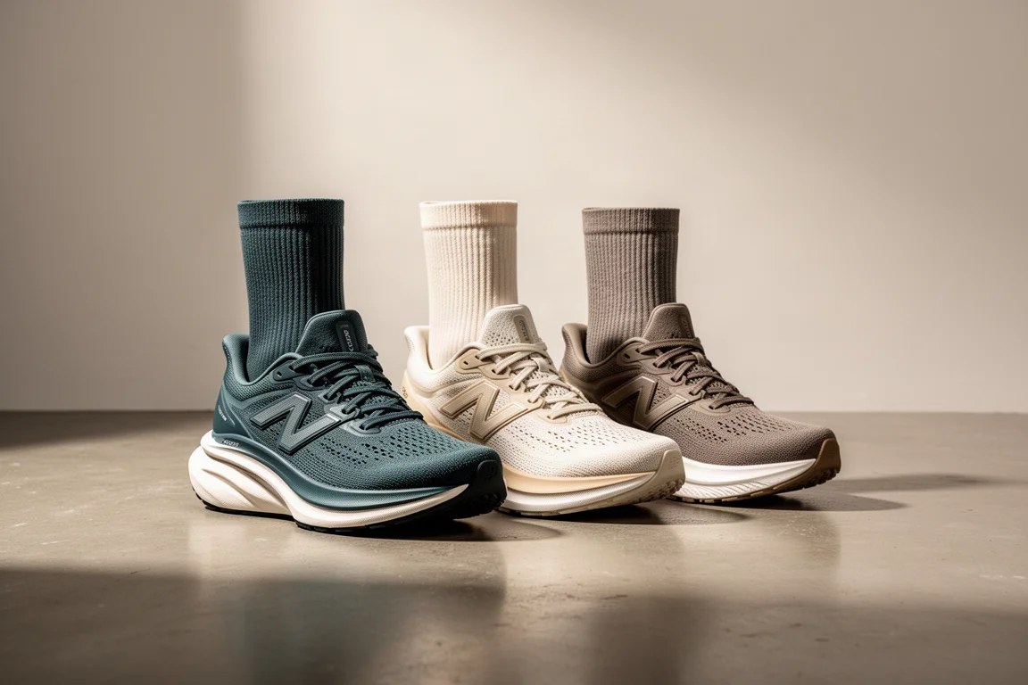 Un corridore mantiene un ritmo costante su strade residenziali bagnate con scarpe alte e ammortizzate