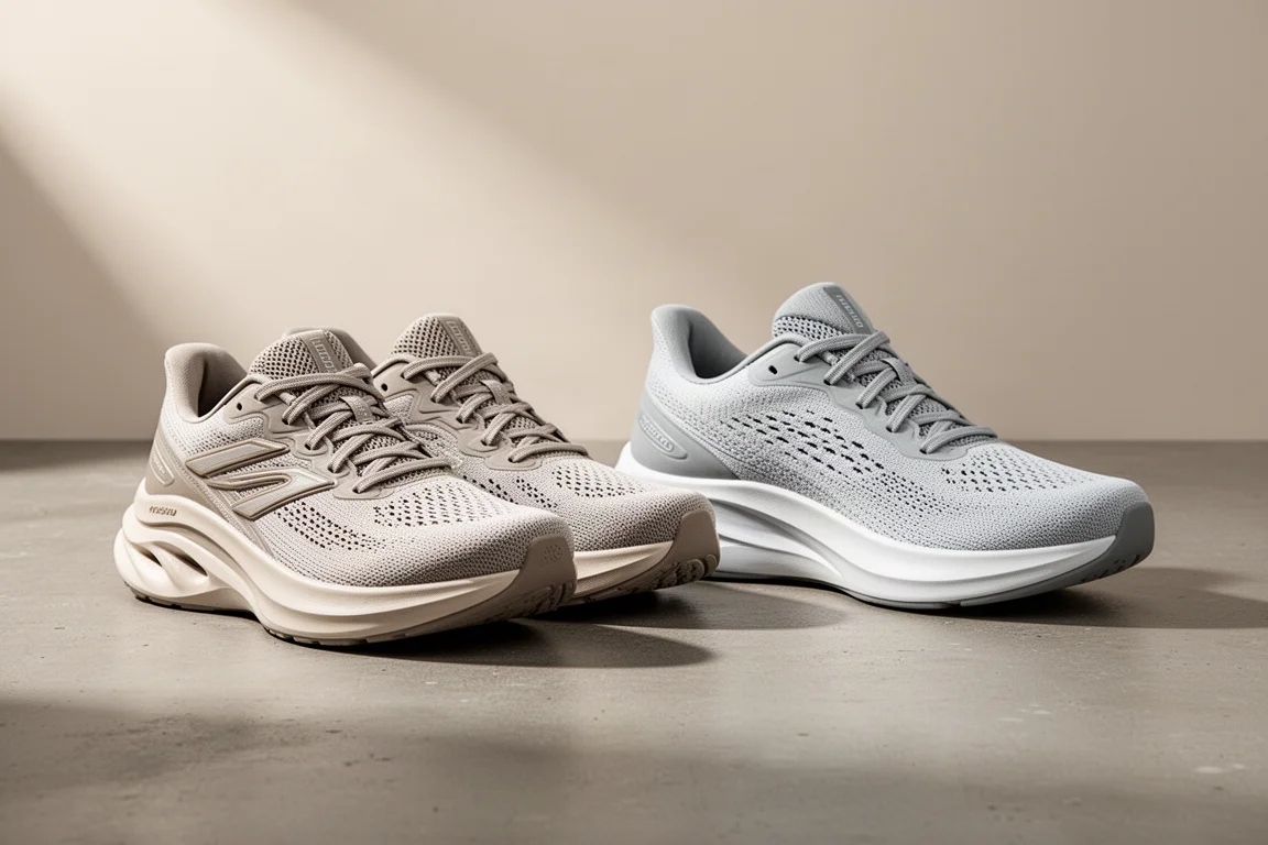 Brooks Glycerin Max and Ghost Max 3 running shoes side by side on concrete