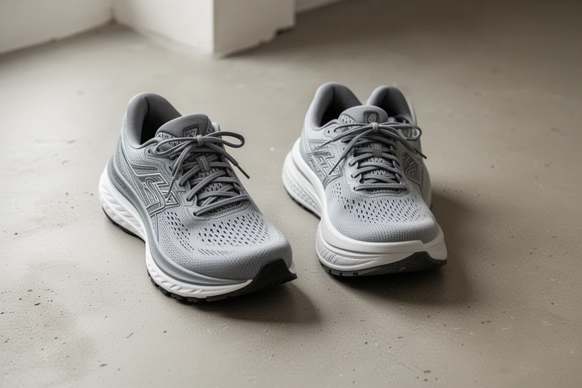 Two running shoes placed side by side for a side-by-side comparison