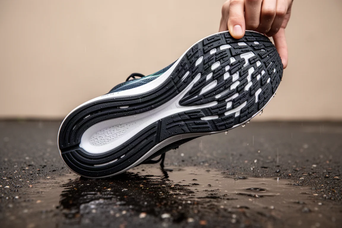 Track interval session with a runner mid-turnover on an outdoor running track