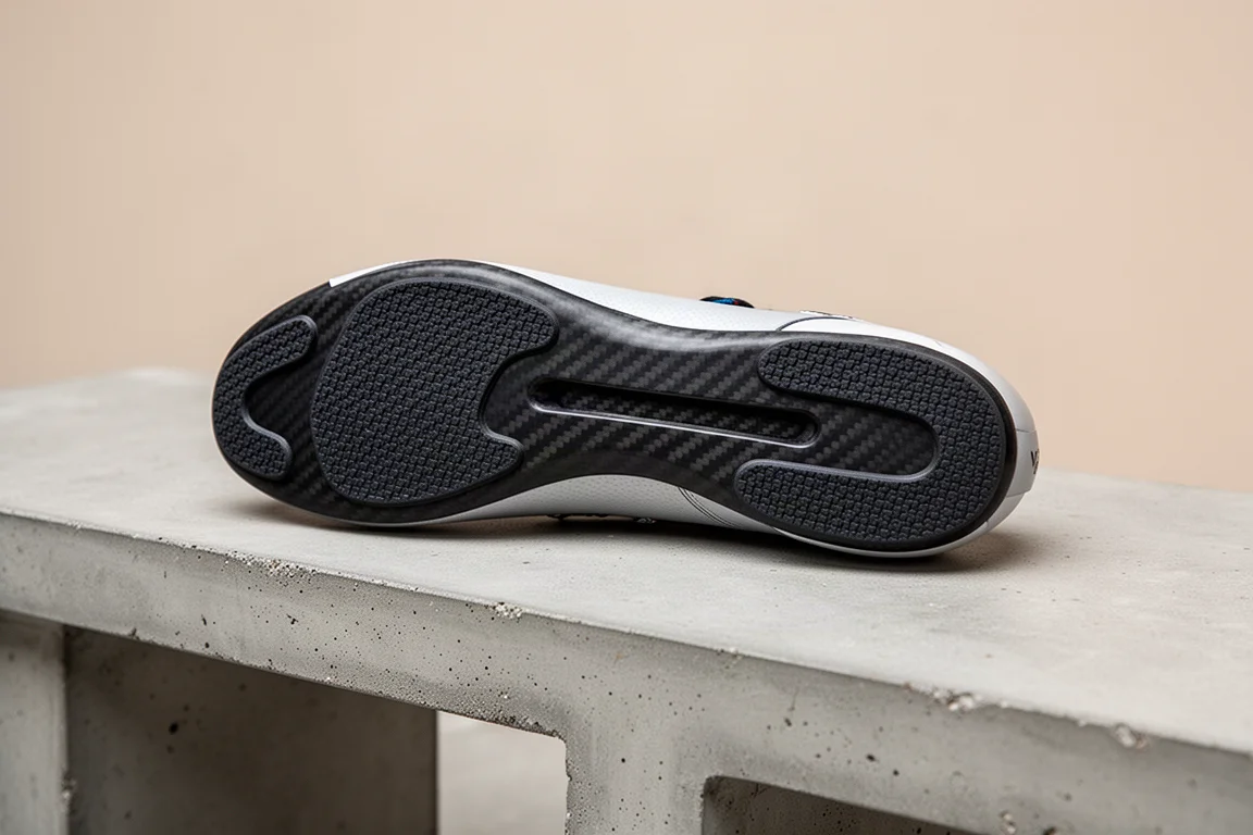 Outsole of a racing shoe showing rubber coverage and a midfoot cutout