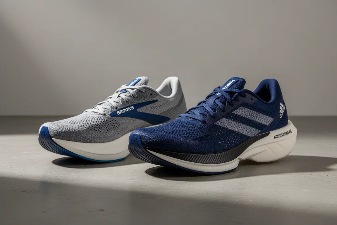 Brooks Hyperion Elite 4 PB and Adidas Adios Pro 4 race shoes side by side on concrete