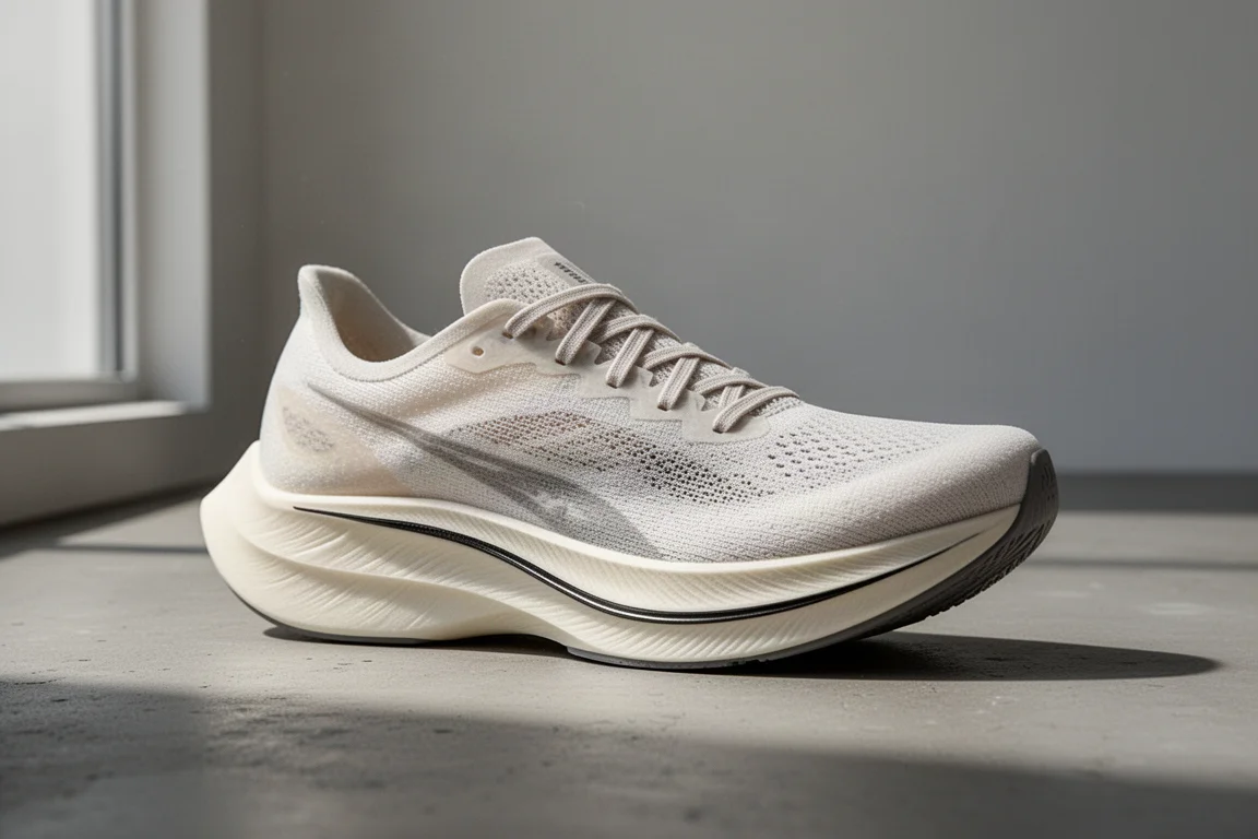 Brooks Hyperion Elite 4 racing shoe in off-white and green on concrete surface