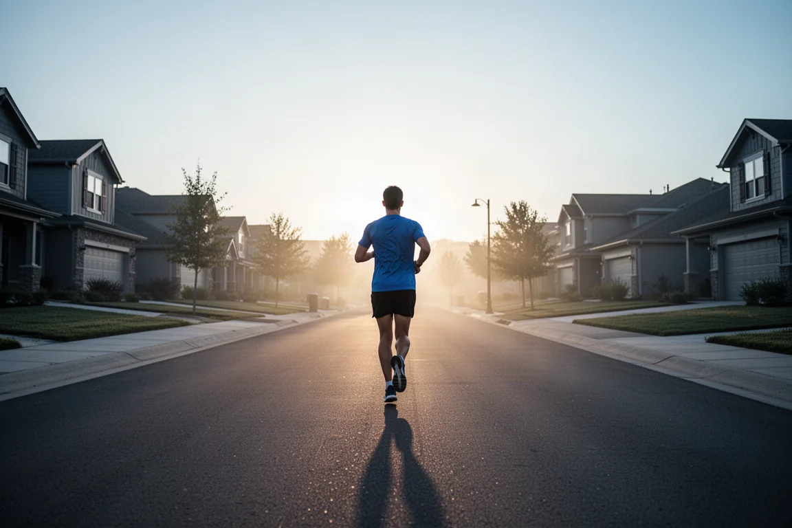 Läufer bei einem early-morning-Langlauf auf leeren Straßen