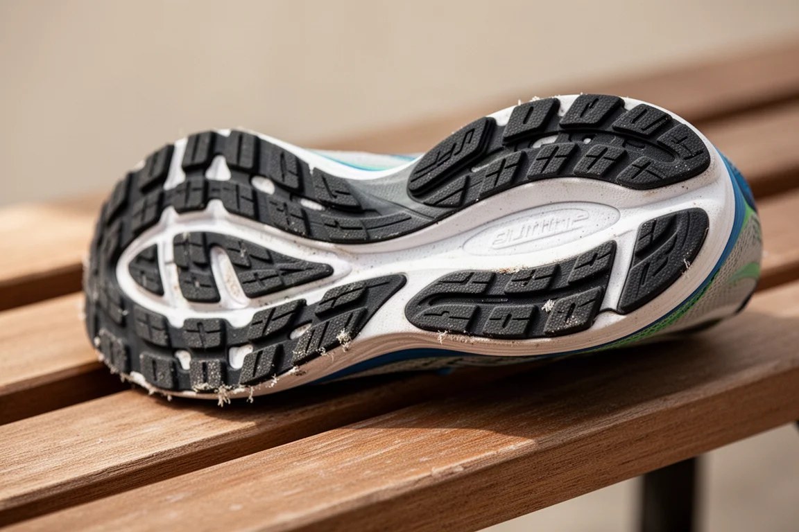 Laufschuh-Außensohle mit intaktem Gummi nach intensiver Nutzung