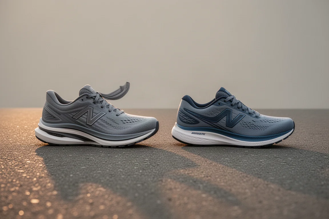 Laufschuhe nach einer Trainingseinheit nebeneinander auf Asphalt abgestellt