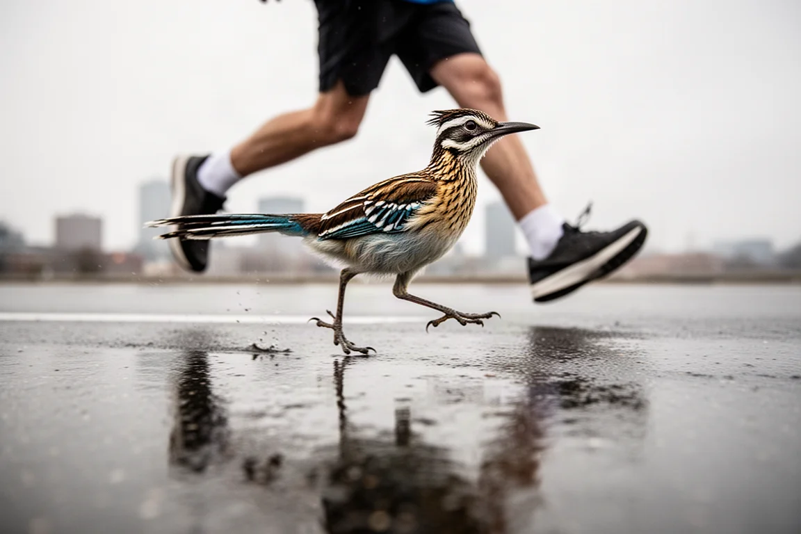Runner cruising a suburban street at fast training pace
