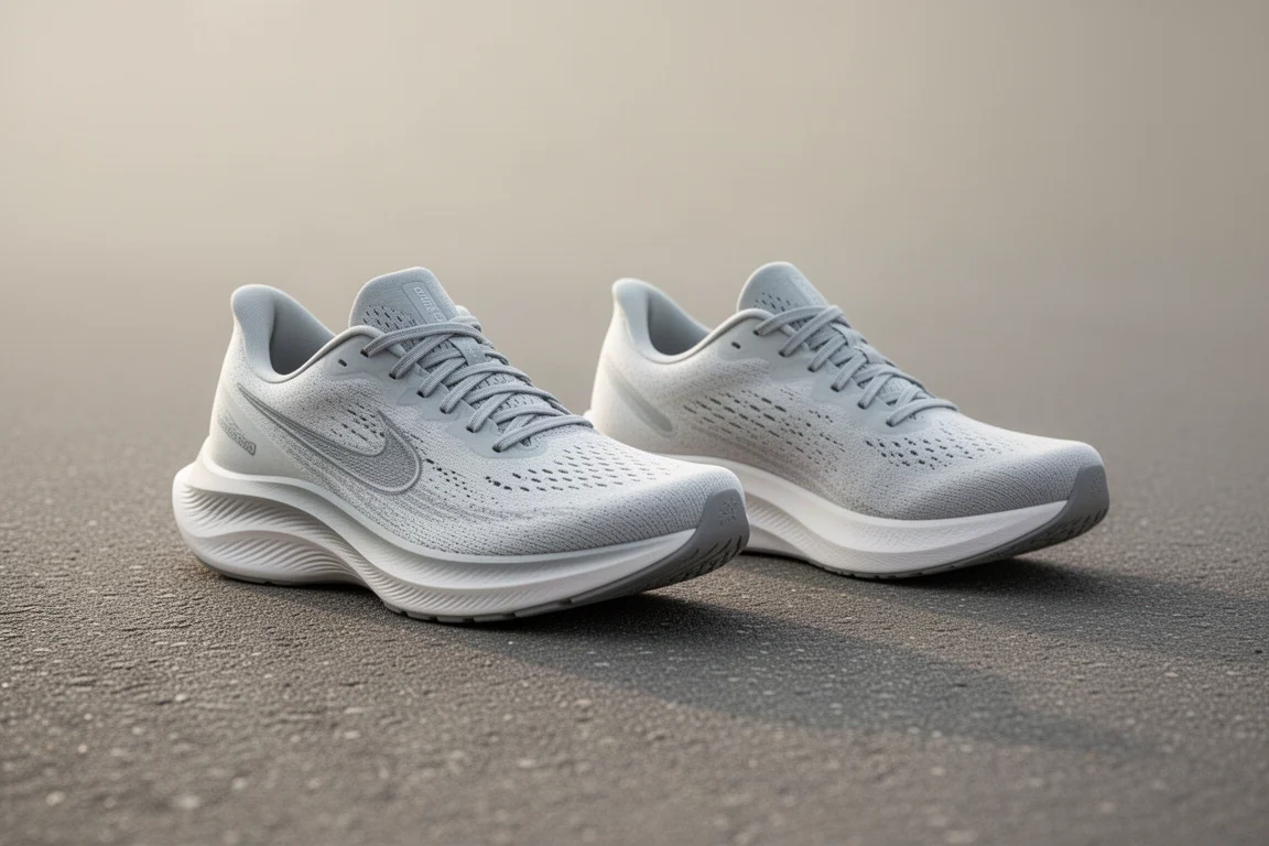 Twee Brooks hardloopschoenen naast elkaar op een wegdek