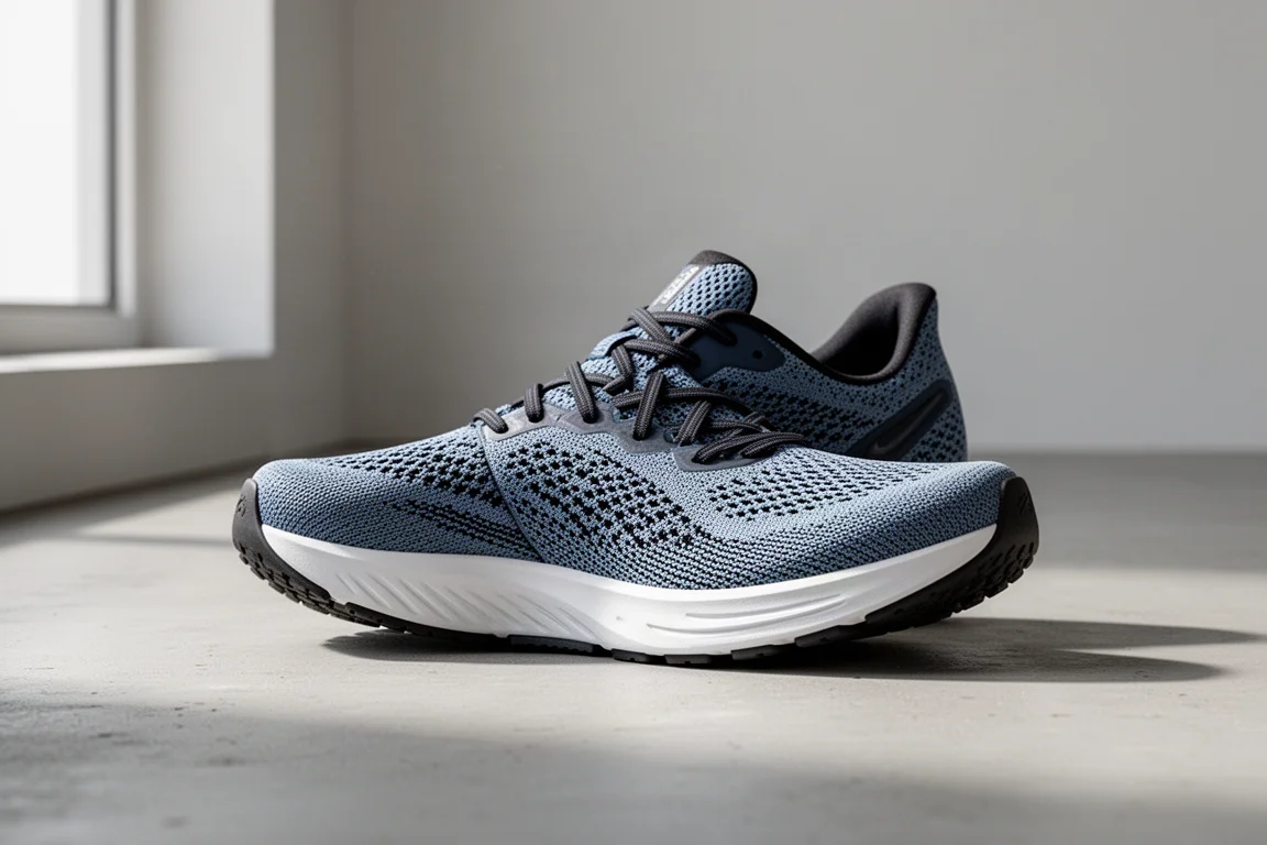 Lightweight low-profile running shoe on a concrete surface