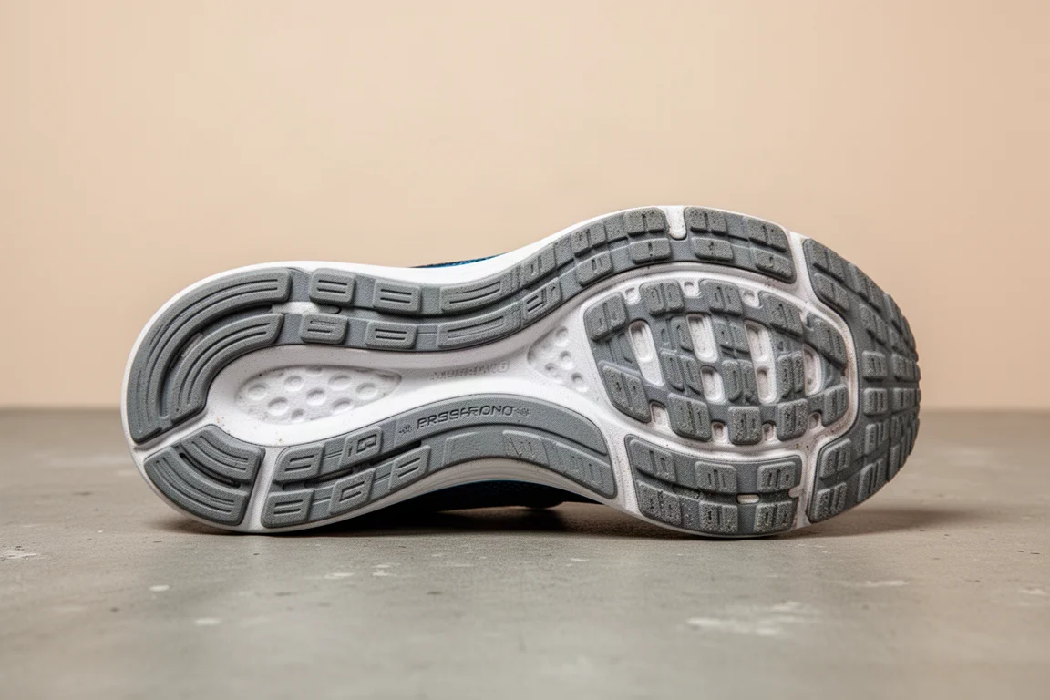 Outsole of a running shoe showing minimal wear after early miles