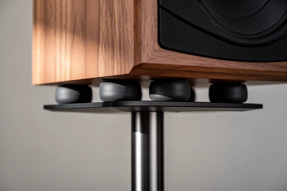 Pad di smorzamento in gomma inseriti tra il mobile in legno del diffusore e il supporto in metallo