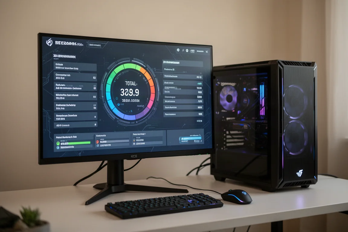 フレームレートオーバーレイ付きの1,440pベンチマーク結果を表示するゲーミングモニター