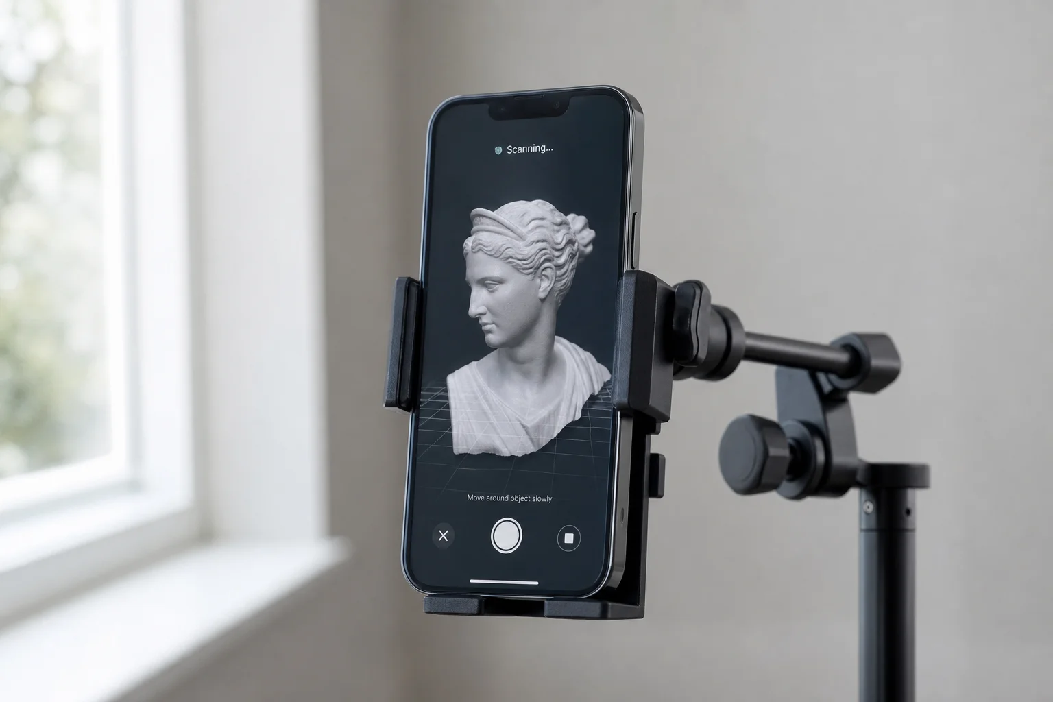 Smartphone monté sur un support de numérisation avec indicateur de connectivité sans fil