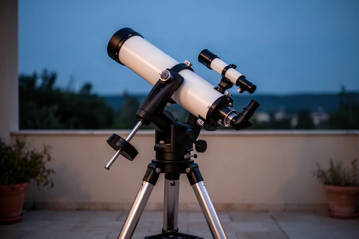 Montatura equatoriale che segue il cielo notturno su un treppiede