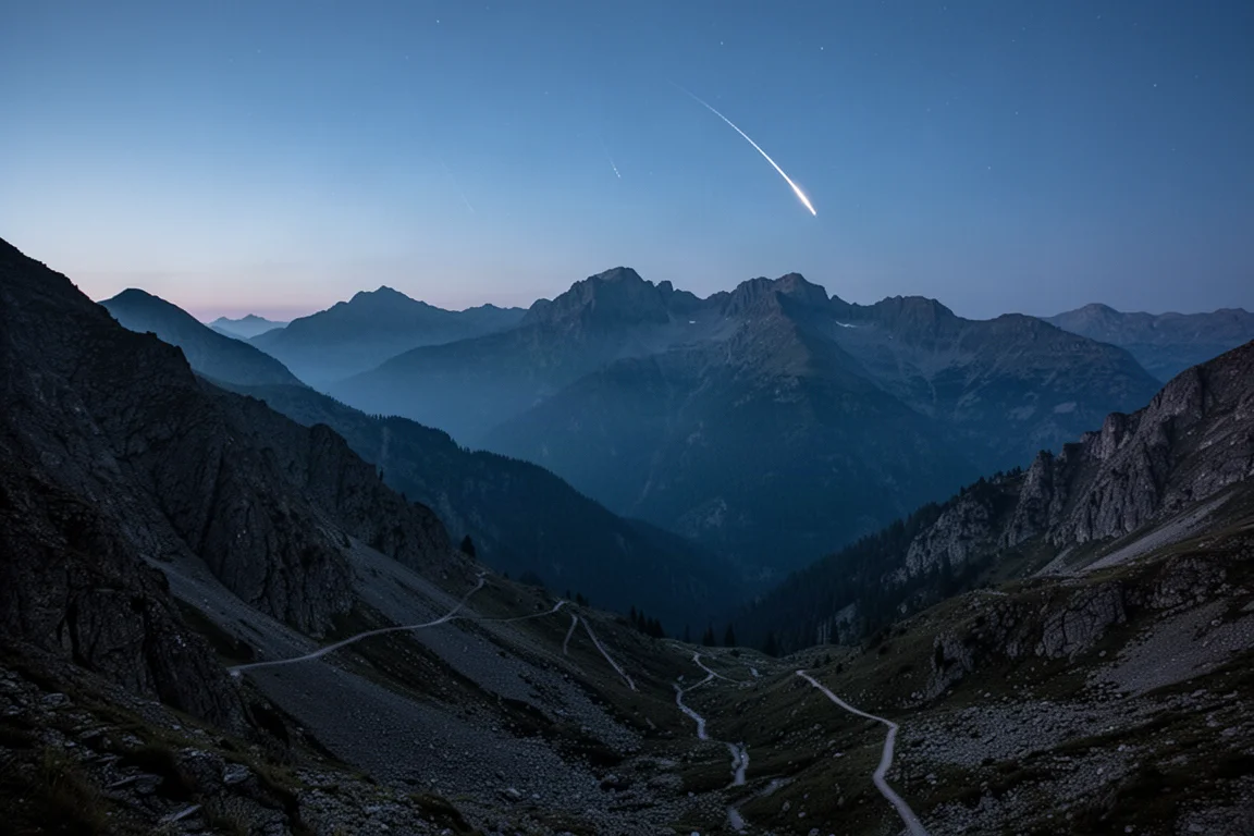 Tirante della tenda coperto di brina in un campeggio di montagna con un piccolo sensore su una pietra