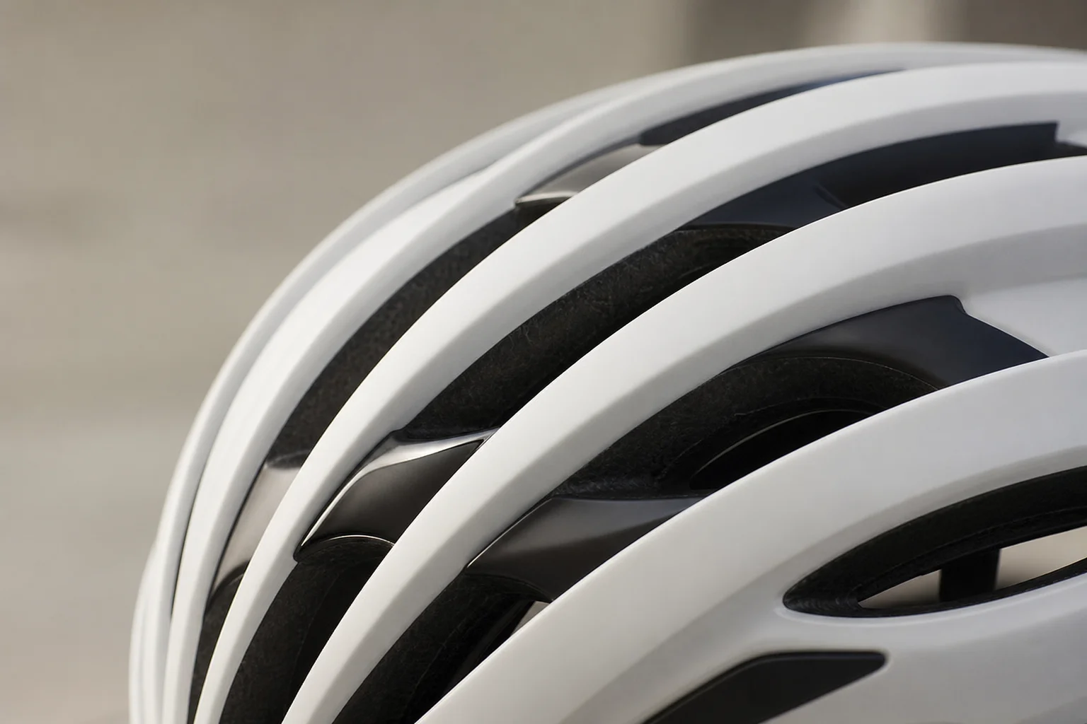 Close-up detail of helmet ventilation ports and aerodynamic design