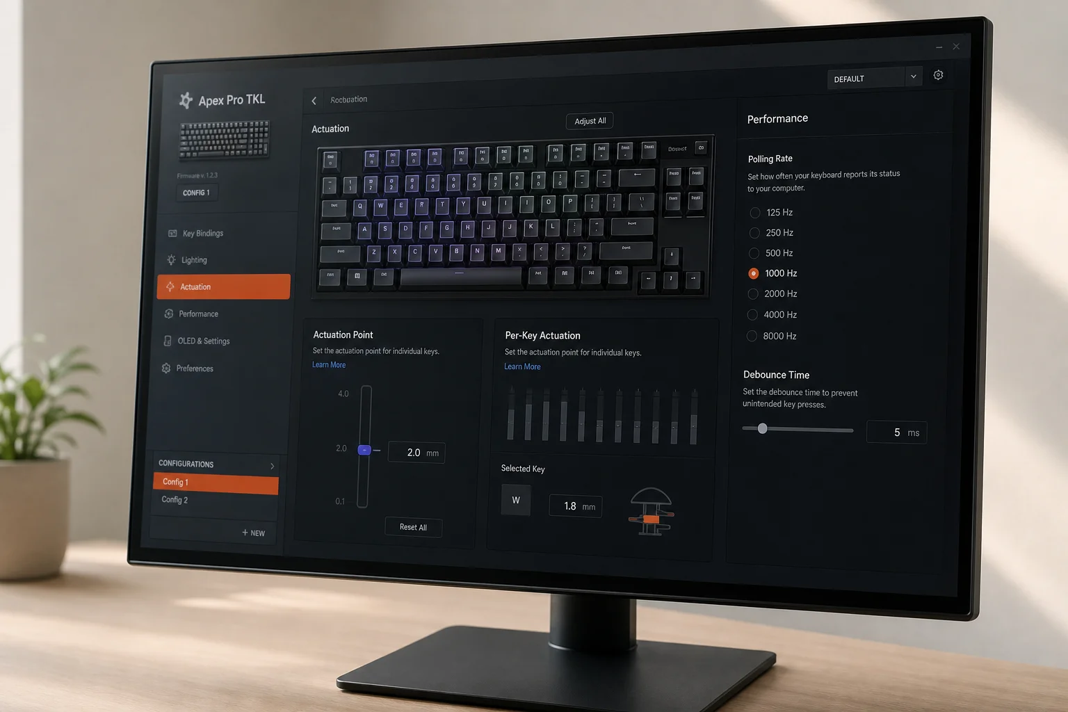 Interface du pilote logiciel du clavier sur un écran d'ordinateur