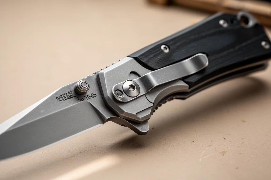 Crossbar lock knife handle close-up showing the tang shelf