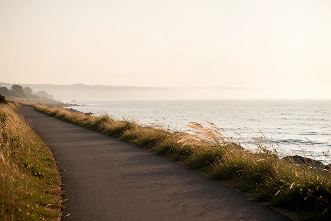 Coastal running path with sea breeze and warm summer light