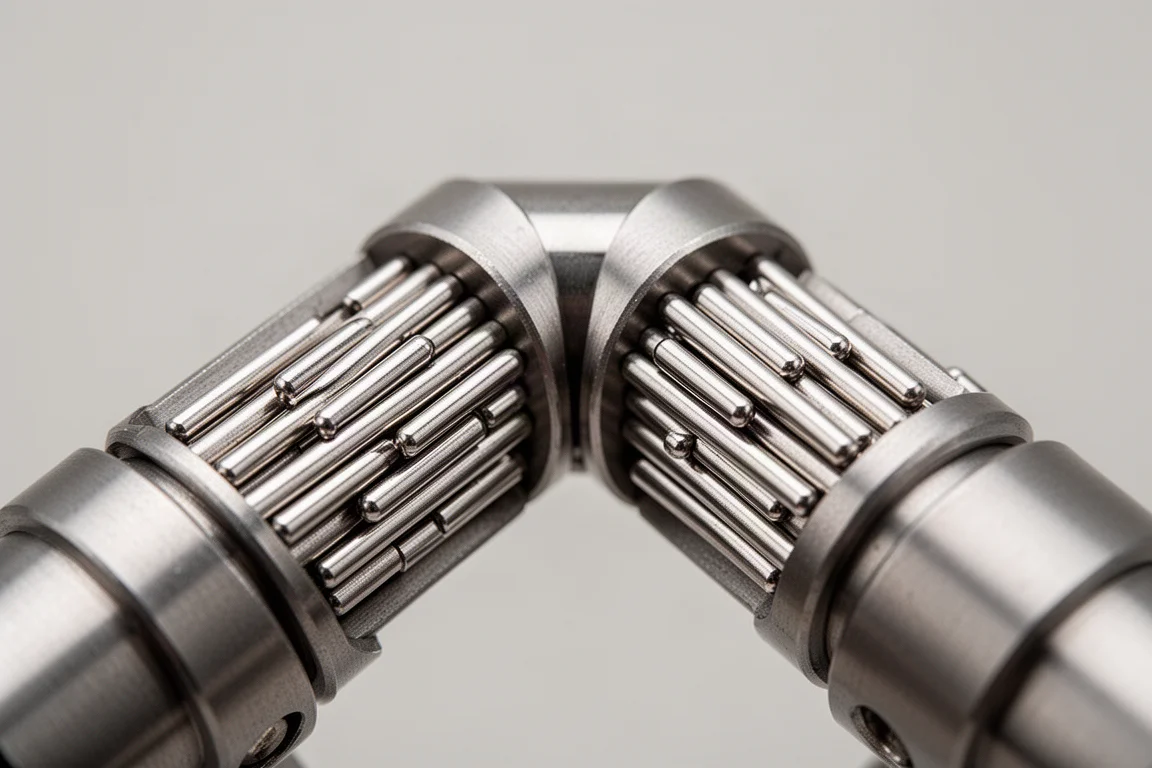 Close-up van de interne metalen stangen waarmee de adapter kan buigen en van lengte kan veranderen