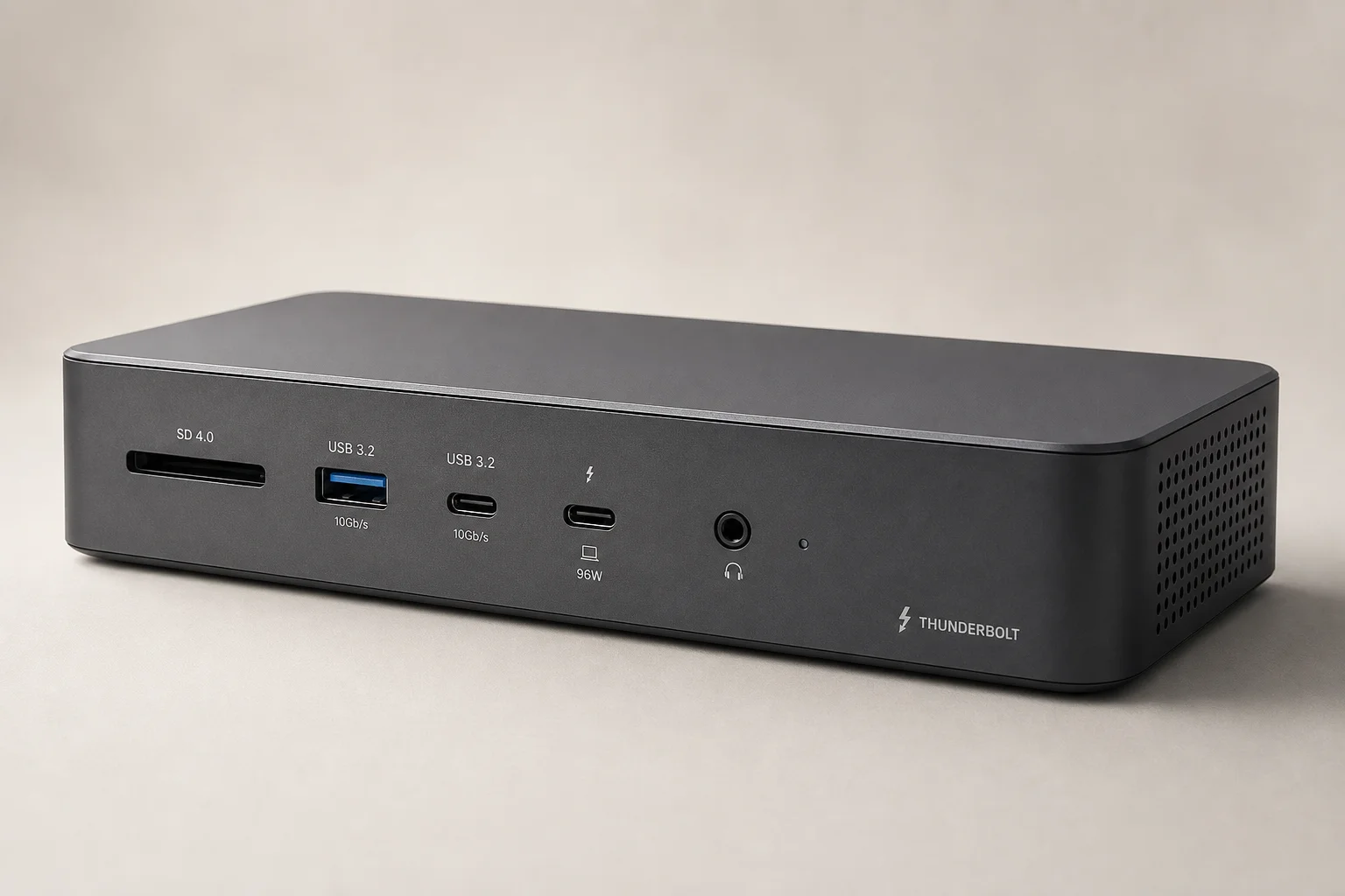 CalDigit TS4 und Element Hub Thunderbolt Docks auf einer Betonoberfläche
