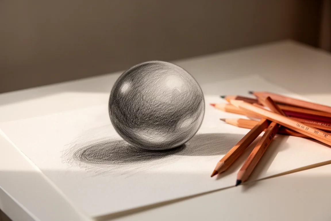 白い紙の上で色をブレンドしながら描き進めている色鉛筆画の作業途中の様子