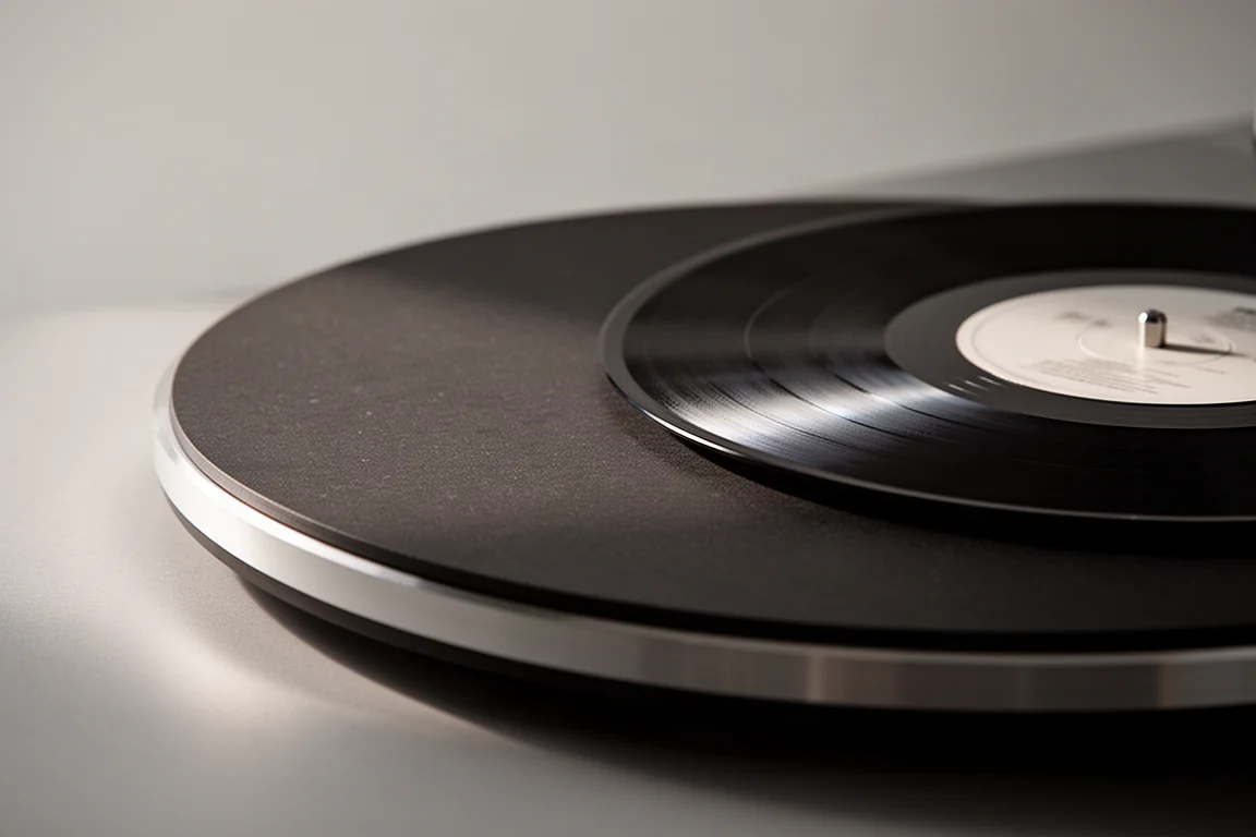 Hi-fi rack met versterker en vloerstaande luidsprekers in een sfeervol verlichte luisterruimte