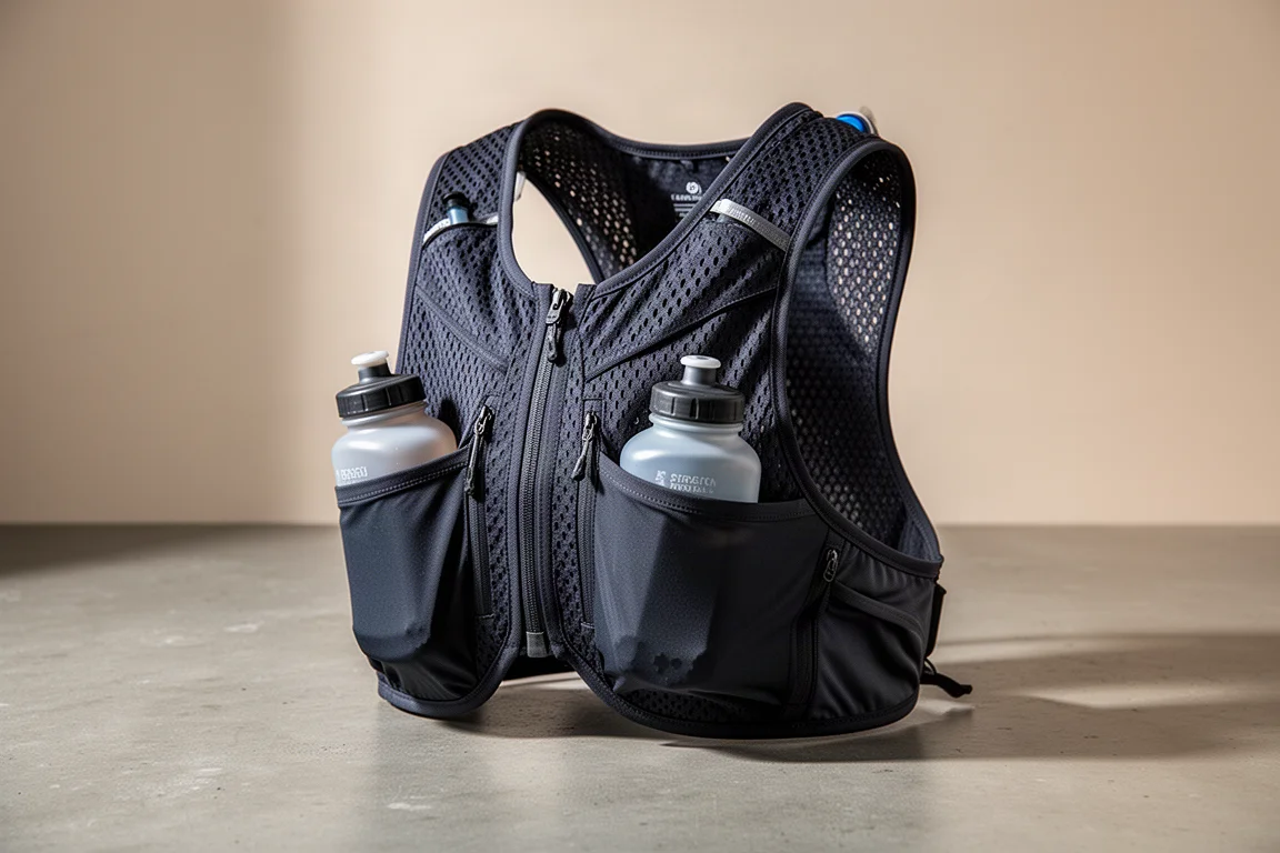 CamelBak Apex Pro hydration vest with soft flasks on a concrete surface