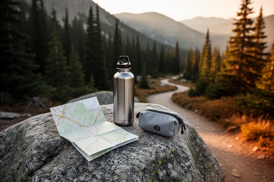 Gevriesdroogde maaltijd die rehydrateert op een canister-stove op een wilderniskampeerplaats