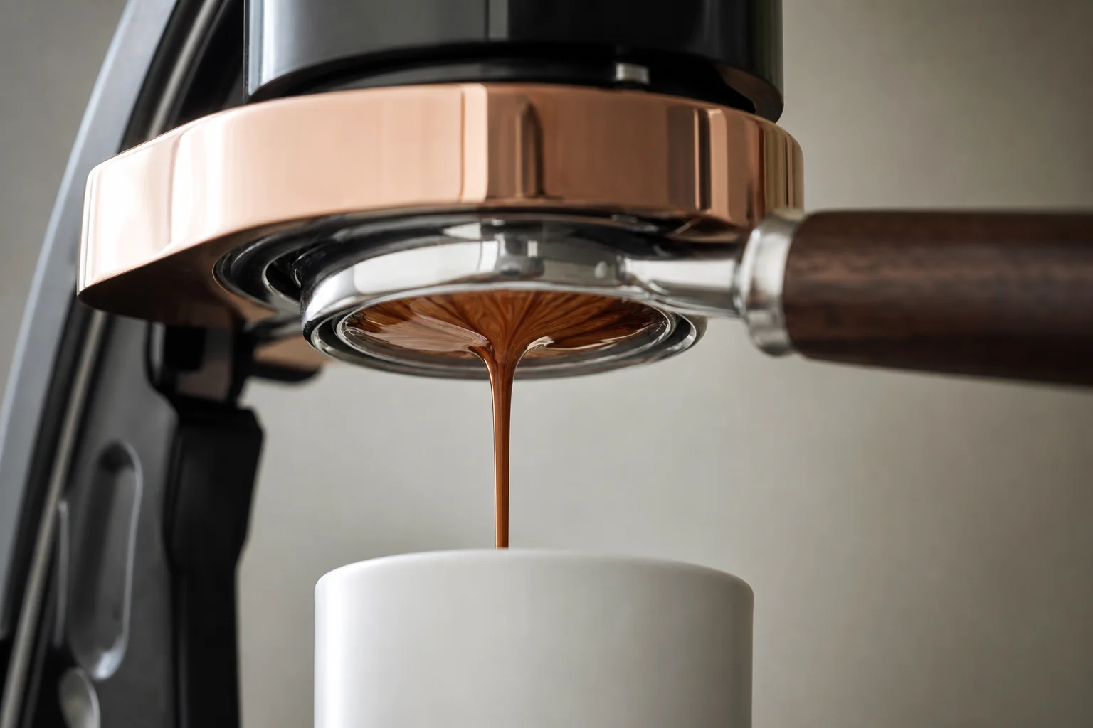 Espresso shot being extracted from Flair 58 into a cup