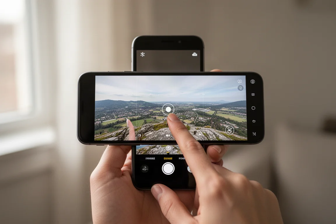Panorama view map on a smartphone screen showing camera coverage