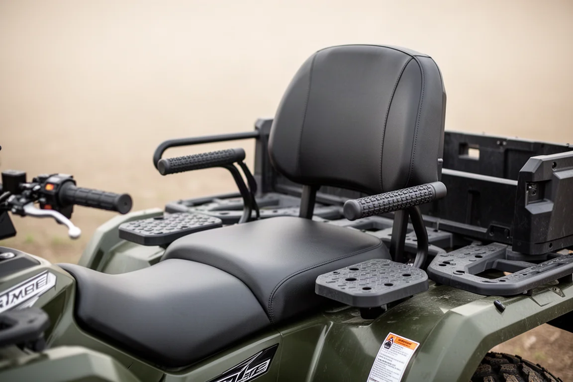 Passenger seat and grab handles on a two-up ATV showing comfort layout