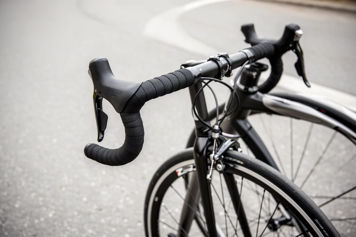 Nahaufnahme einer Felgenbremse am Rennrad, die eine Aluminiumfelge greift
