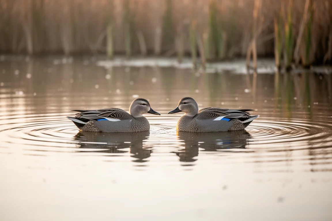 Enten ruhen auf offenem Wasser im sanften Morgenlicht