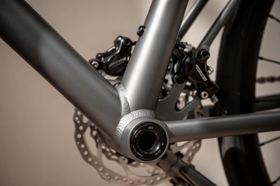 Primer plano del desviador trasero, cassette y cadena de una bicicleta de carretera con un disco de freno detrás