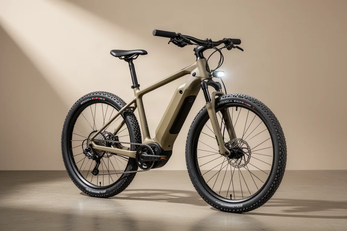 ドロップハンドルと太いタイヤを備えた電動グラベルバイクがコンクリートの壁にもたれかかっている