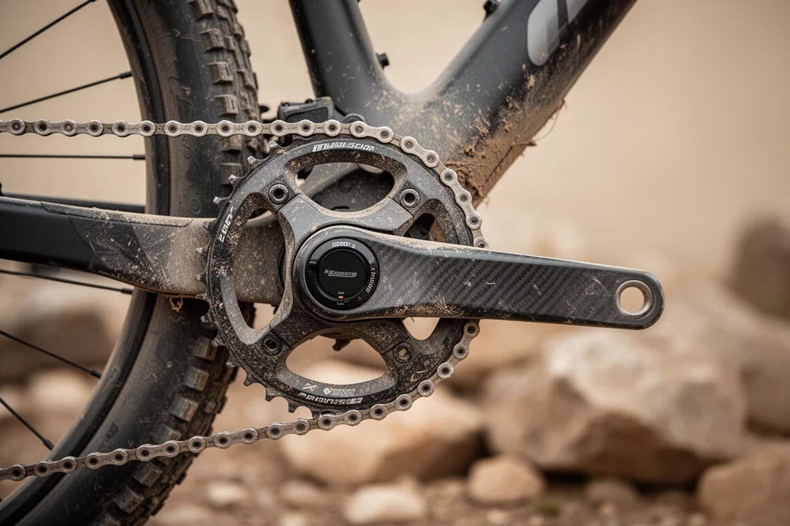 Nahaufnahme eines einteiligen Carbon-Lenkers für Mountainbikes mit Fahrwerks-Remote und Bremshebel