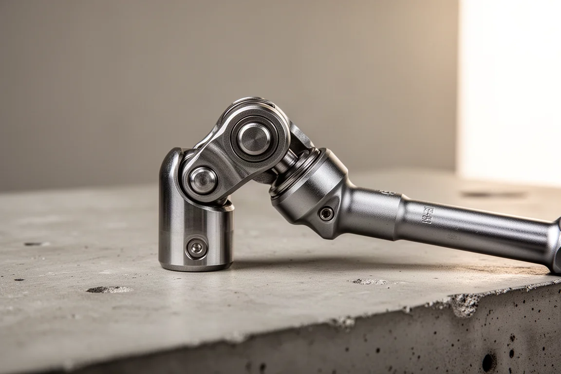 Universal joint flexing through a wide angle on a workbench