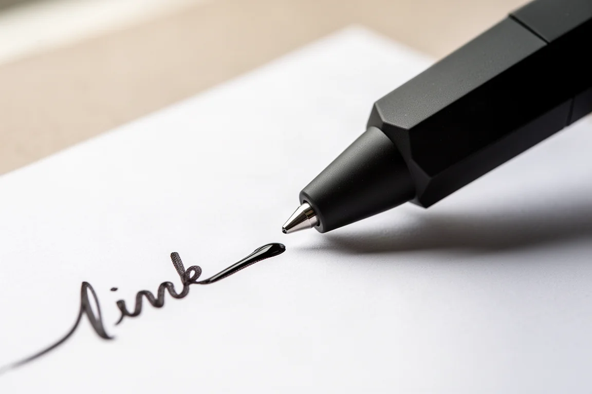 Handschrift auf glattem weißem Papier mit breiter, dunkler Tintenlinie