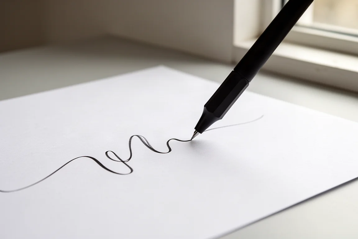 Hand writing smoothly on white paper with a dark pen