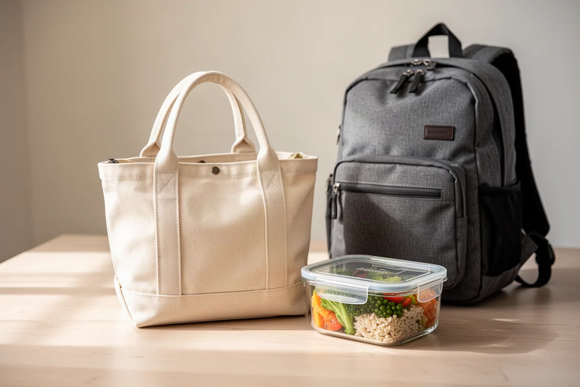 A packed lunch bag suggesting the weight of glass containers on the go