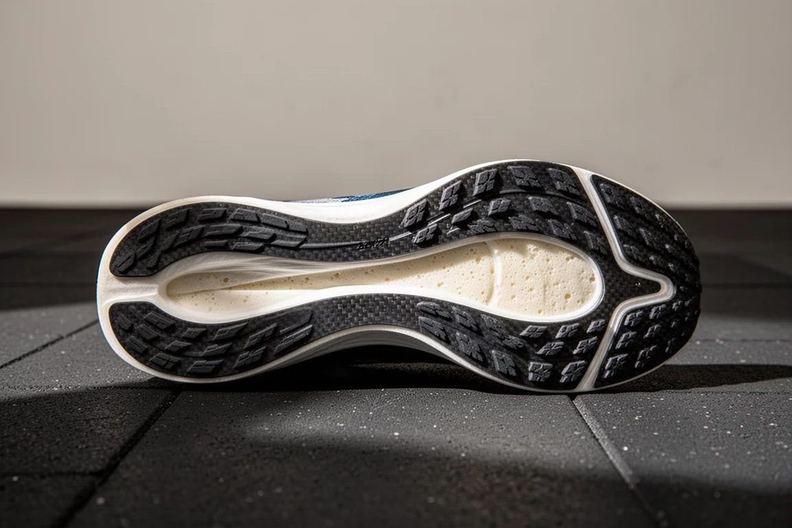 Close-up of a racing shoe rubber outsole tread pattern