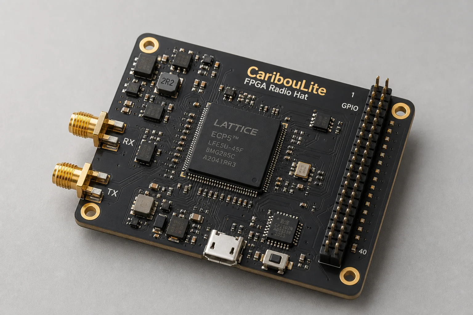 Raspberry Pi 4 with CaribouLite radio hat in compact mini rack enclosure