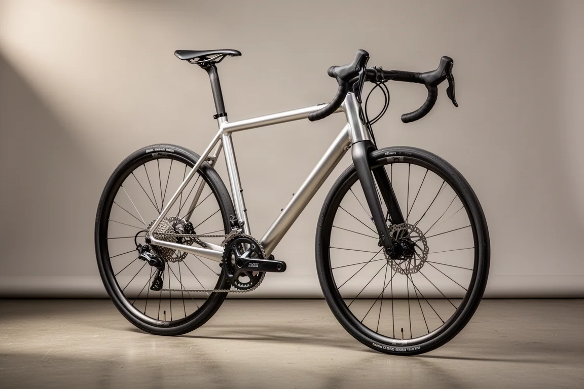 Entry-level drop-bar road bike with aluminium frame and disc brakes on a grey backdrop