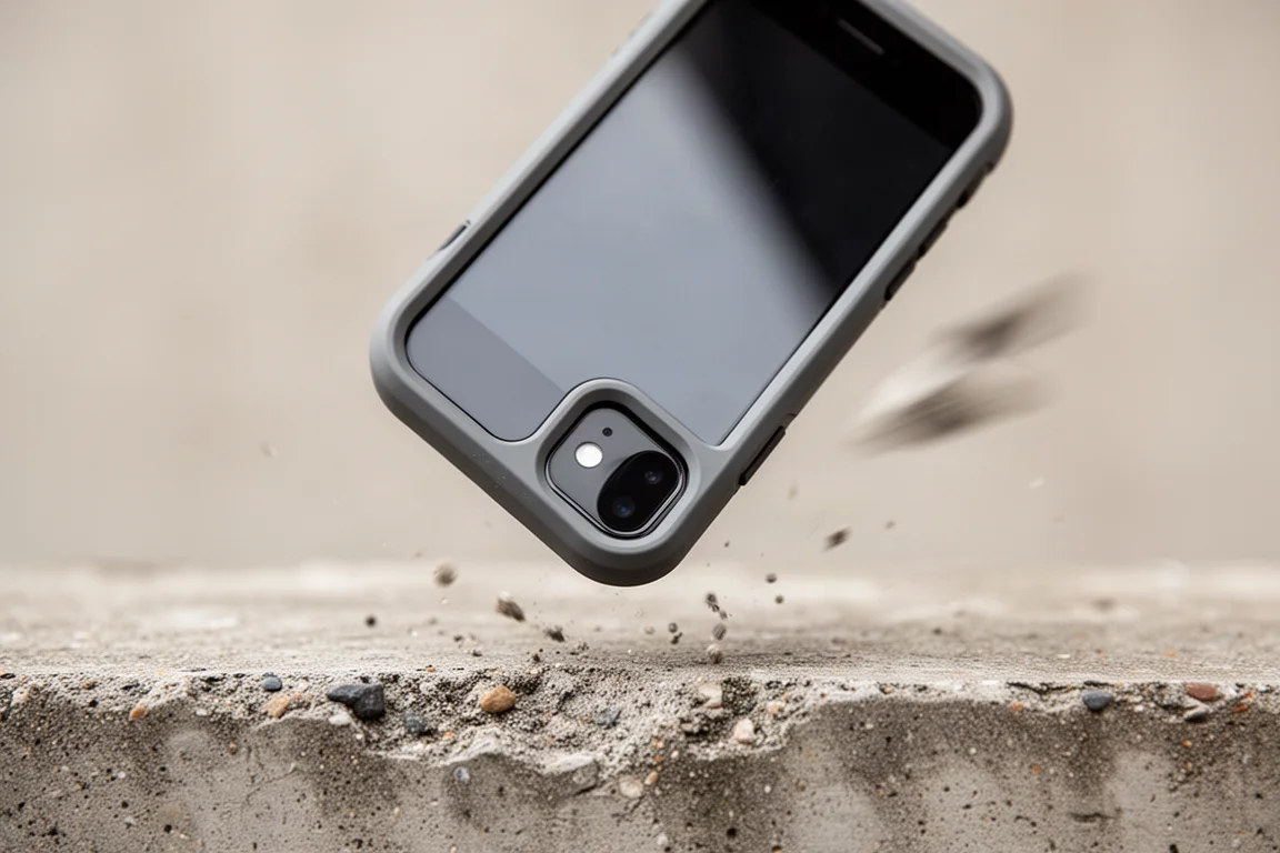 Handy fällt im Freien auf eine Betonfläche